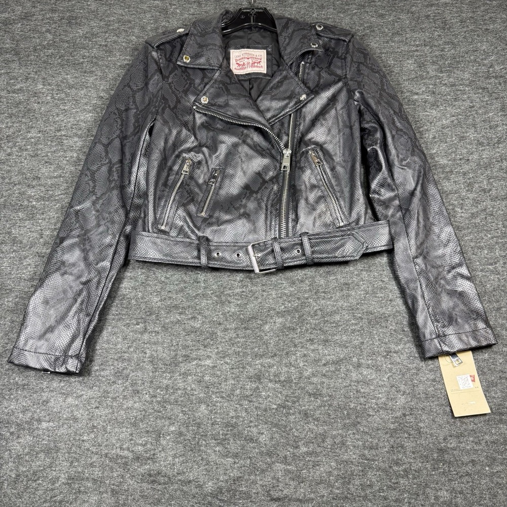 NWT-Levi's Womens Faux Leather Snake Skin Print Jacket‎ Black XSize Small